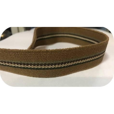 Elastique Plat Rigide Au Mètre en 25 mm A Rayure Marron, Kaki Et beige