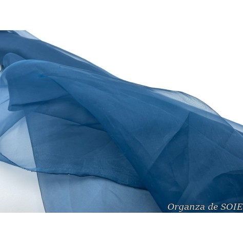 Tissu Organza De Soie Bleu Canard Au Mètre Couture.