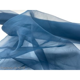 Tissu Organza De Soie Bleu Canard Au Mètre Couture.