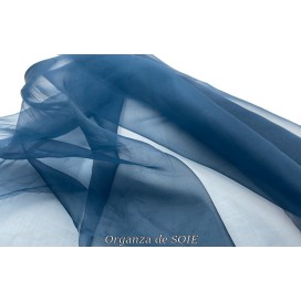 Tissu Organza De Soie Bleu Canard Au Mètre Couture.