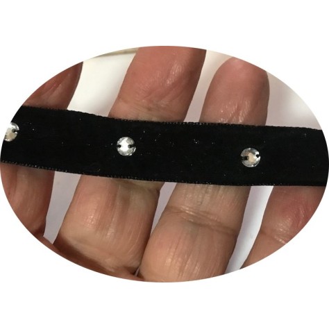 Ruban Velours Strass en 15 mm Noir Pour  Customisations.