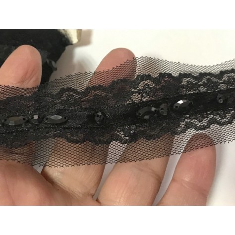 Dentelle Perlé Noir  A Coudre Sur Tulle Pour Loisirs Créatifs.