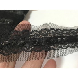 Dentelle Perlé Noir  A Coudre Sur Tulle Pour Loisirs Créatifs.