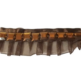 Ruban Strass Carré Sur Organza Plissé Choco Au Mètre Couture