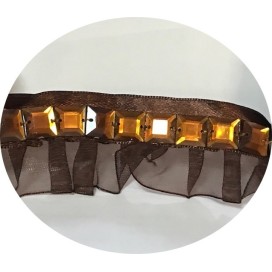 Ruban Strass Carré Sur Organza Plissé Choco Au Mètre Couture
