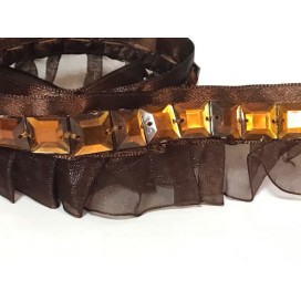 Ruban Strass Carré Sur Organza Plissé Choco Au Mètre Couture