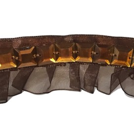 Ruban Strass Carré Sur Organza Plissé Choco Au Mètre Couture
