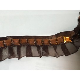 Ruban Strass Carré Sur Organza Plissé Choco Au Mètre Couture