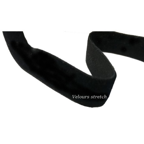 Ruban Velours Lycra Stretch Noir en 16 mm Au mètre Pour Lingerie Customisations.