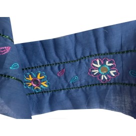 Broderie Anglaise Bleu Indigo Brodé Miroir Au Mètre En 9 Cm.