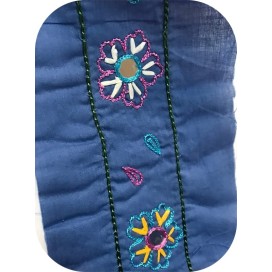 Broderie Anglaise Bleu Indigo Brodé Miroir Au Mètre En 9 Cm.