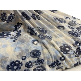 Tissu Résille Imprimée Fleurs Extensible au Mètre