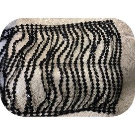 Frange Charleston En 30 Cm Noir Au Mètre En Guipure Sequins.