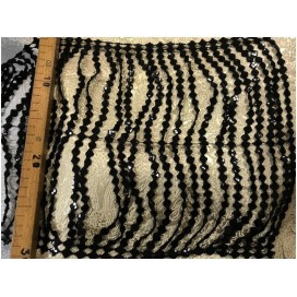 Frange Charleston En 30 Cm Noir Au Mètre En Guipure Sequins.