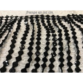Frange Charleston En 30 Cm Noir Au Mètre En Guipure Sequins.