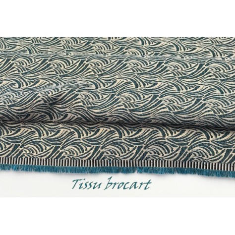 Tissu Brocart au Mètre De Luxe Imprimé Couleur Vert Canard et Doré Or Pour la Confection de Robes, Tailleurs Et Caftans