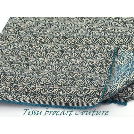 Tissu Brocart au Mètre De Luxe Imprimé Couleur Vert Canard et Doré Or Pour la Confection de Robes, Tailleurs Et Caftans