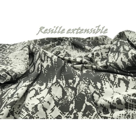 Tissu Résille Imprimée Gris Foncé Et Ecru Extensible au Mètre