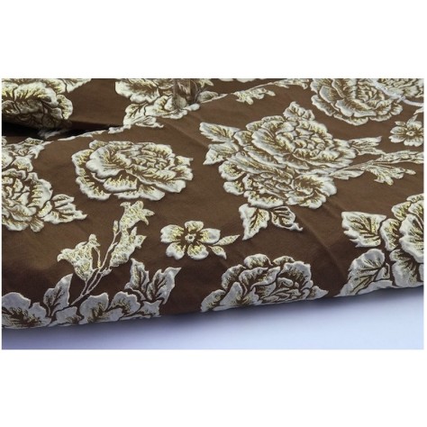 Tissu Brocart au Mètre Couture Marron choco Imprimé Fleurs Doré Or Pour la Confection de Robes, Tailleurs Et Caftans
