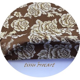Tissu Brocart au Mètre Couture Marron choco Imprimé Fleurs Doré Or Pour la Confection de Robes, Tailleurs Et Caftans