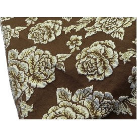 Tissu Brocart au Mètre Couture Marron choco Imprimé Fleurs Doré Or Pour la Confection de Robes, Tailleurs Et Caftans