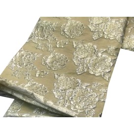 Tissu Brocart Au Mètre De Luxe En Motifs Fleurs Doré Or Imprimés Et En Relief Lurex Or Pour Robes, Tailleurs Et Caftans