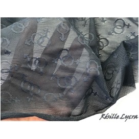 Tulle Résille Bleu Marine Imprimé Lycra Au Mètre  Pour Lingerie.