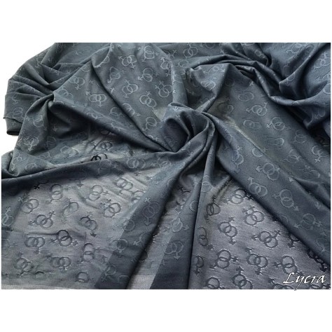 Tulle Résille Gris Souris Imprimé Lycra Au Mètre  Pour Lingerie.