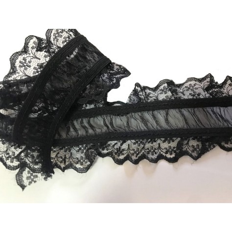 Dentelle Elastique En FrouFrou Et Organza Noir Au Mètre en en 6 cm Pour Lingerie et Customisation.