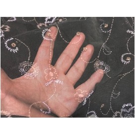 Tissu Résille Tulle Lycra Au Mètre Brodé et Paillété Fantaisie en Couleur Marron Foncé Pour danse Lingerie  Justaucorps.