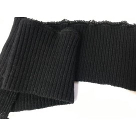 Bord-Cote En Bande Large en Tissu Maille Noir Pour Poignée Manche et cols