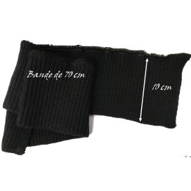 Bord-Cote En Bande Large en Tissu Maille Noir Pour Poignée Manche et cols