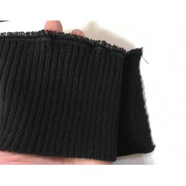 Bord-Cote En Bande Large en Tissu Maille Noir Pour Poignée Manche et cols