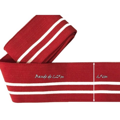 Bord-Cote En Bande de Tissu Maille Rouge A Rayure Blanche à coudre Pour Poignée Manche et cols