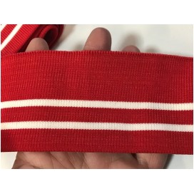 Bord-Cote En Bande de Tissu Maille Rouge A Rayure Blanche à coudre Pour Poignée Manche et cols