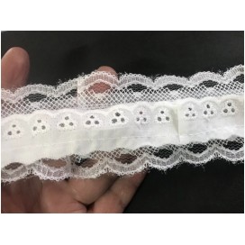 Broderie Anglaise En Entre Deux Coton Orné de Dentelle au Mètre en 6 cm Blanche A Coudre.