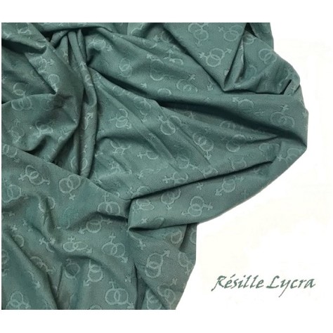 Tulle Résille Imprimé Vert Canard Lycra Au Mètre  Pour Lingerie.