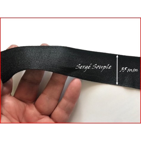 Ruban Sergé Noir En 3,5 Cm Souple  Au Mètre En Grande  A Coudre Pour Loisirs Créatifs Et Décorations.