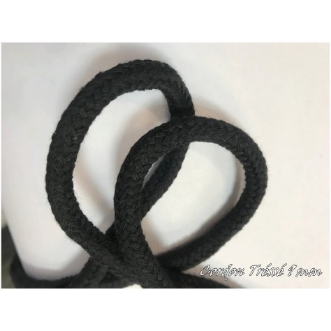 Cordon Coton En 9 mm Tressé Noir En Au Mètre