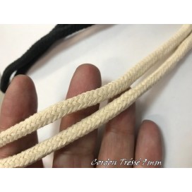 Cordon Coton En 9 mm Tréssé Noir En Au Mètre