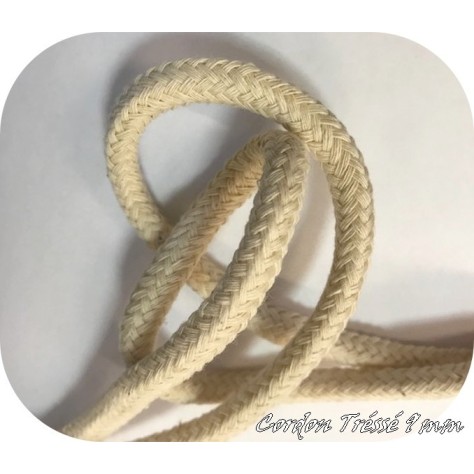 Cordon Coton En 9 mm Ecru Tressé Au Mètre