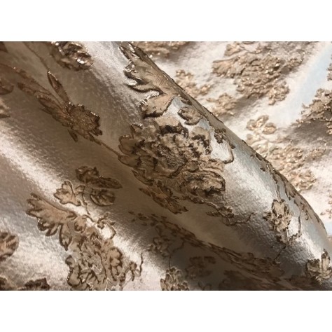 Tissu Brocart Au Mètre De Luxe En Motifs Fleurs Floquées Doré Or Imprimés Et En Relief Lurex Or Pour Robes, Tailleurs Et Caftans