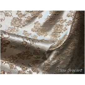 Tissu Brocart Au Mètre De Luxe En Motifs Fleurs Doré Or Imprimés Et En Relief Lurex Or Pour Robes, Tailleurs Et Caftans