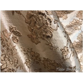 Tissu Brocart Au Mètre De Luxe En Motifs Fleurs Doré Or Imprimés Et En Relief Lurex Or Pour Robes, Tailleurs Et Caftans