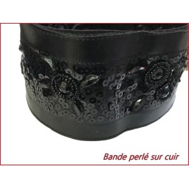 Bande de Ruban Simili Cuir Perlé Noir Au Mètre En  7.5 Cm  A Coudre Pour Vetements  Décorations