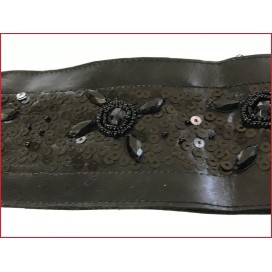 Bande de Ruban Simili Cuir Perlé Noir Au Mètre En  7.5 Cm  A Coudre Pour Vetements  Décorations