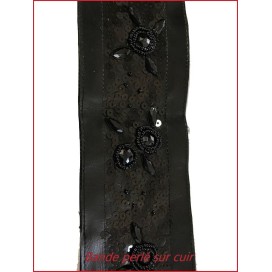 Bande de Ruban Simili Cuir Perlé Noir Au Mètre En  7.5 Cm  A Coudre Pour Vetements  Décorations