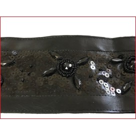 Bande de Ruban Simili Cuir Perlé Noir Au Mètre En  7.5 Cm  A Coudre Pour Vetements  Décorations