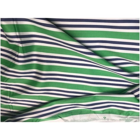 Tissu Coton Vert Imprimé Rayure Marine Et Blanc Au Mètre En Grande Largeur