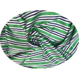 Tissu Coton Vert Imprimé Rayure Marine Et Blanc Au Mètre En Grande Largeur